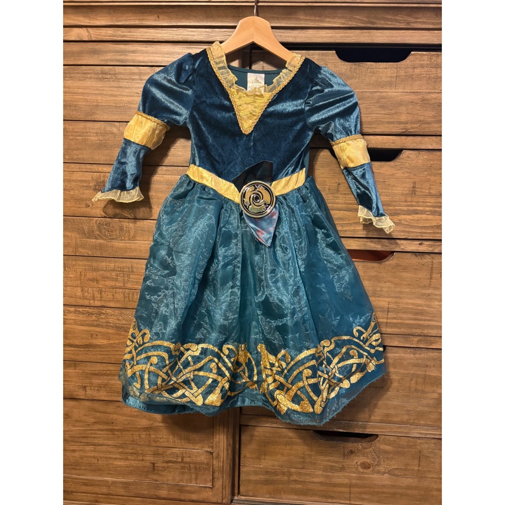Disney Princess Merida Brave Costume Dress Teal Gold Girls Size 3 Toddler - Picture 4 of 5